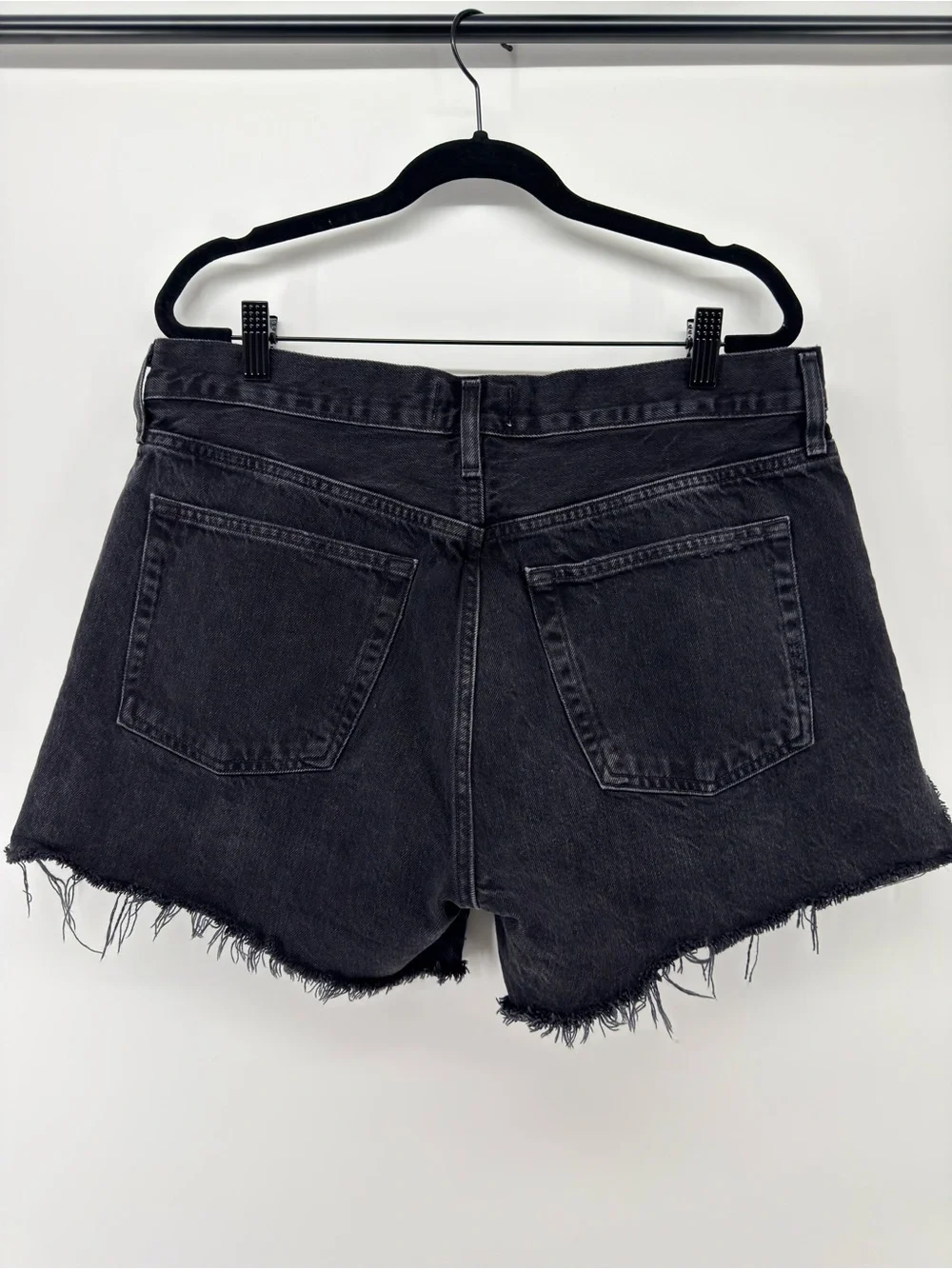 AGOLDE Parker Long Denim short 30 Vintage Cut-Off raw hem frayed high rise black